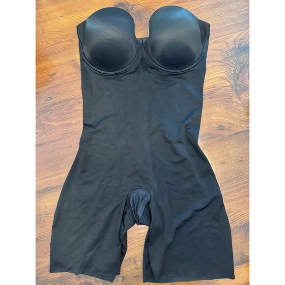 Spanx Suit Your Fancy Strapless Mid-Thigh Cupped Body Suit in Very Black Size L - Picture 4 of 11